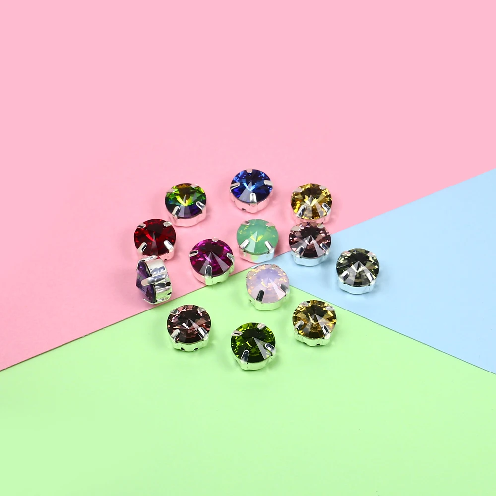 30 шт. микс цветов круглые стразы Rivoli s strass с плоской задней частью серебристые