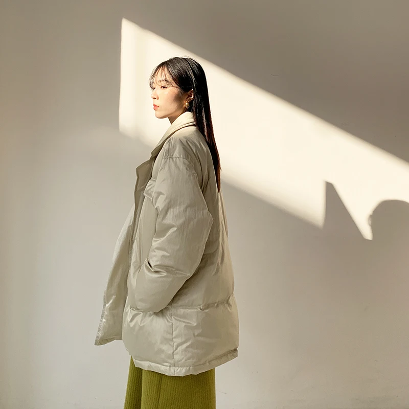 

Long 2021 New Winter Hooded Sleeve Solid Color Cotton-padded Warm Loose Long Puffer Jacket Women parkas Coat