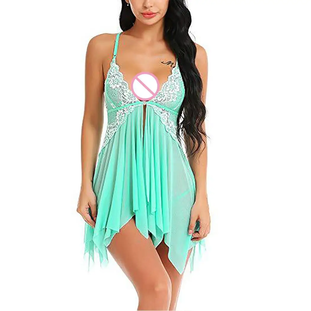 Women Sexy Lingerie Nightdress Mesh Lace Patchwork Slips Babydoll Sleepwear Female High Waist Sling Erotic Nightgown | Тематическая