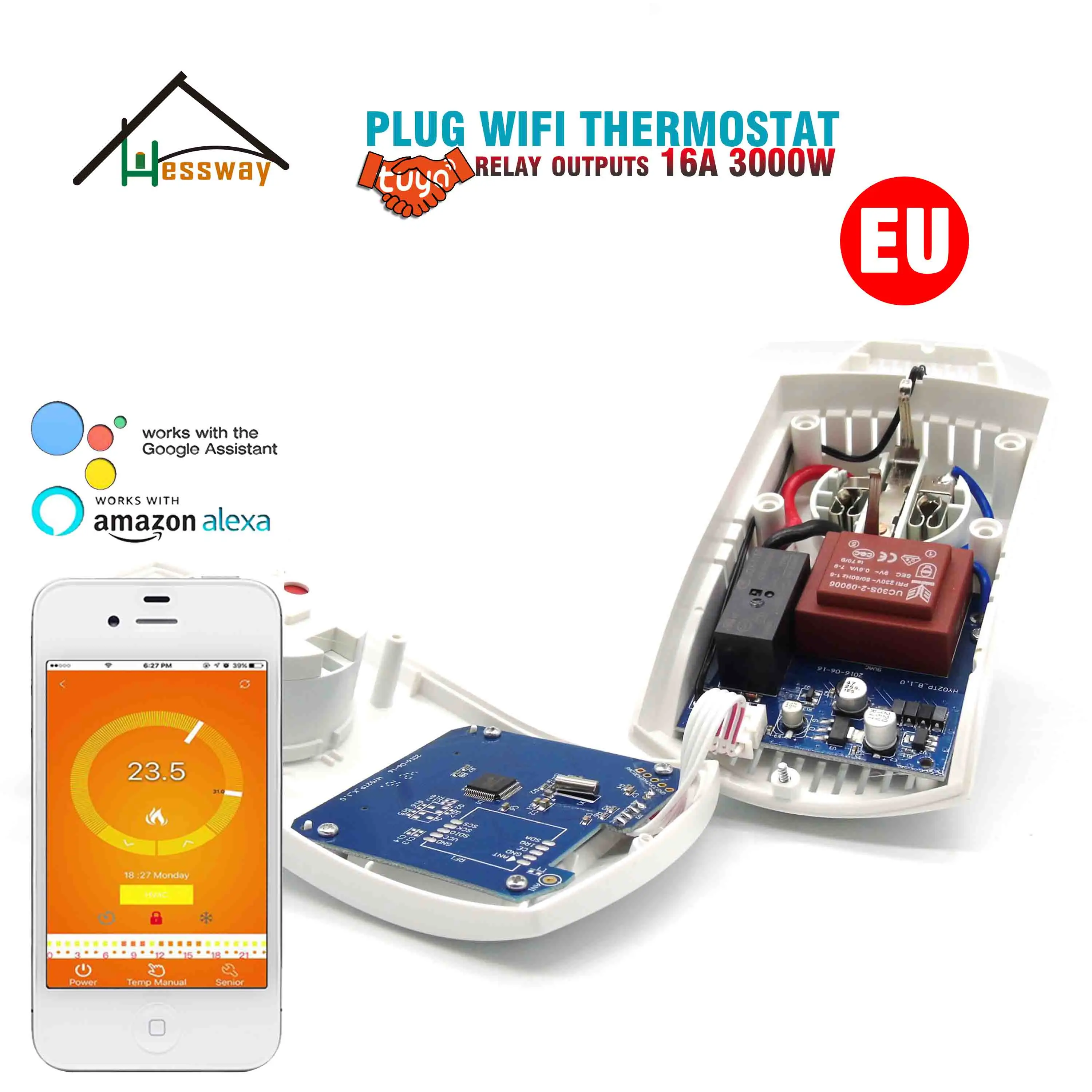 Программируемый Электрический напольный термостат с евровилкой и Wi Fi 16