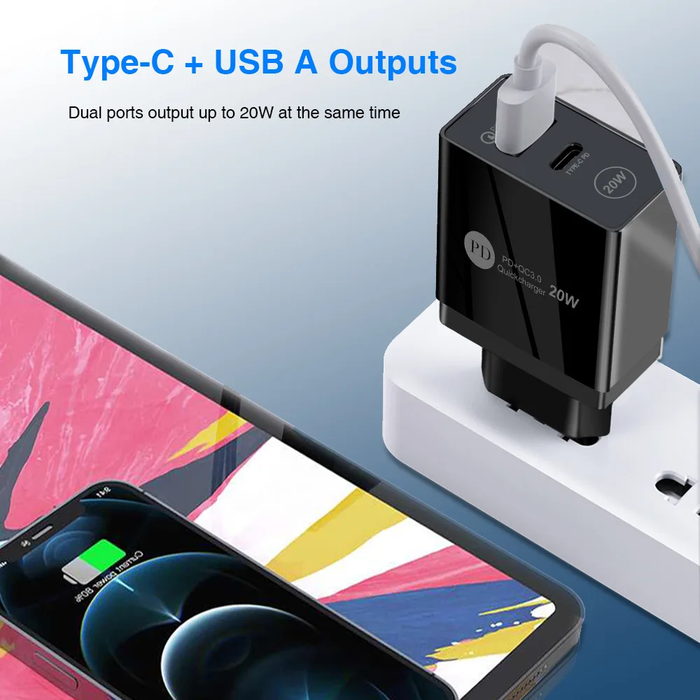 20 Вт зарядное устройство для телефона USB Type C 2 в 1 быстрая зарядка адаптер EU US UK