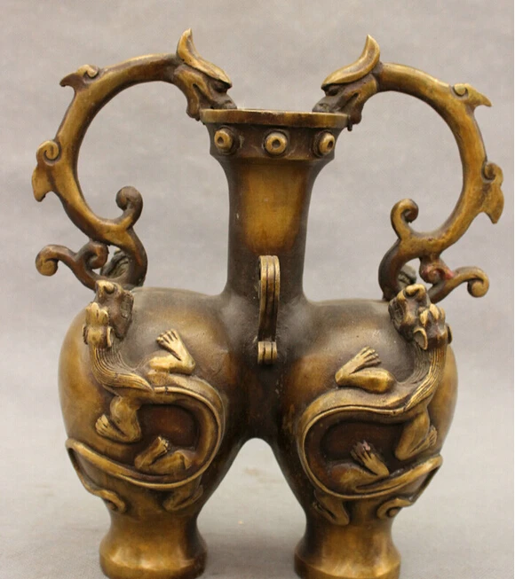 921 +++ 9 &quotэтнический Китайский Бронзовый Декор дворец 2 головы дракона Единорог