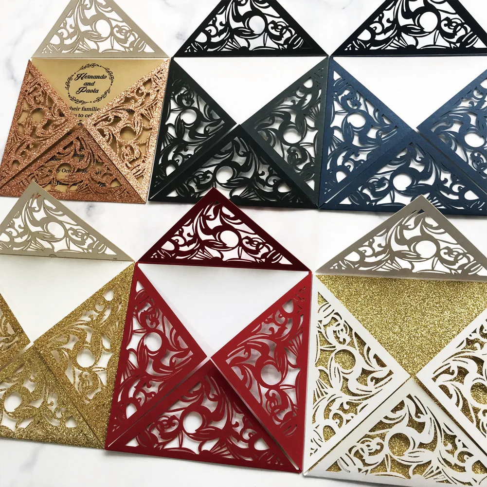 

20PCS/LOT Hollow Out Laser Cut Wedding Invitation Card Nature Theme Greeting Card Envelope Pearl Paper