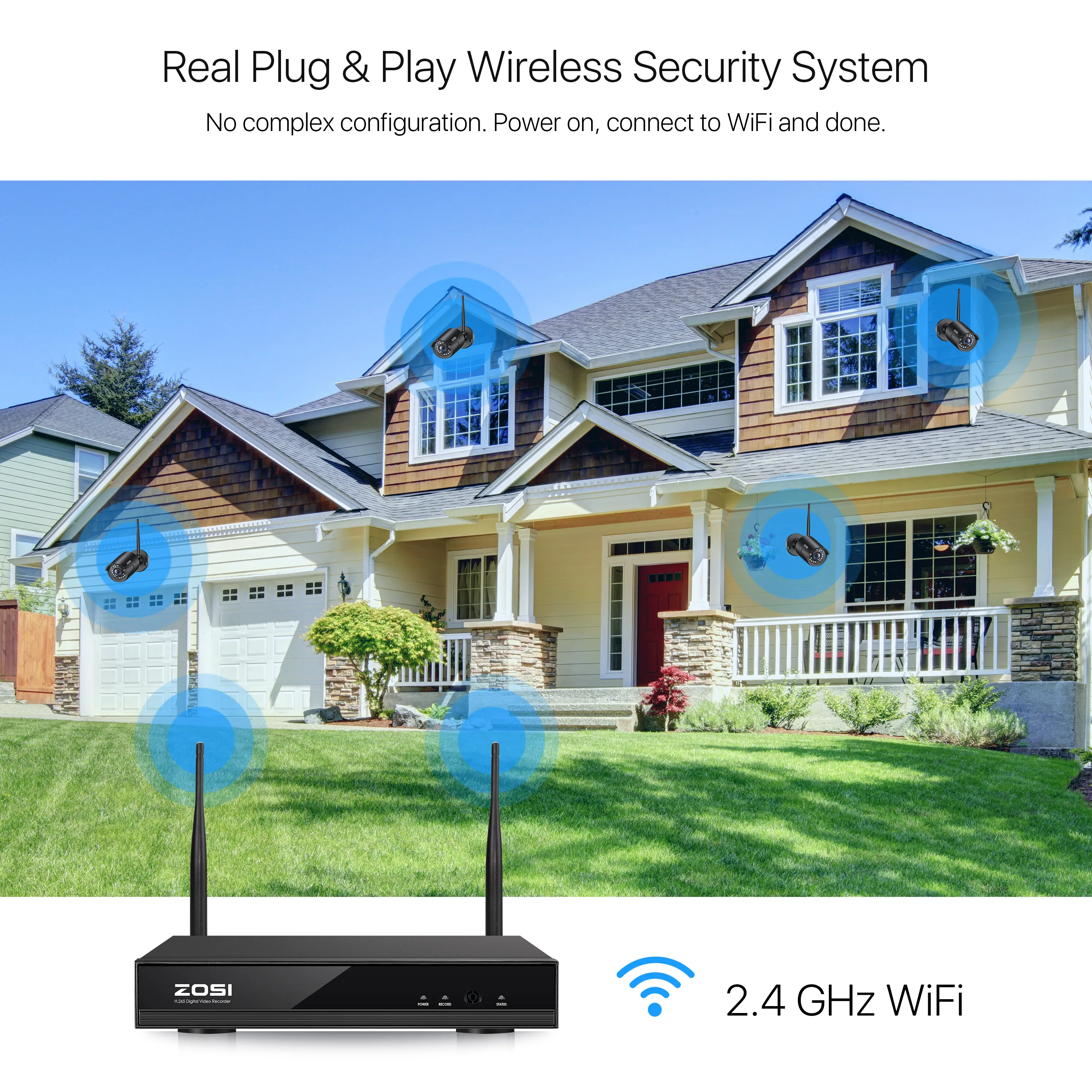 ZOSI 1080P H.265 Wireless CCTV System 2MP 8CH NVR IP IR-CUT Bullet Camera Wi-Fi Security Surveillance Kits | Безопасность и защита
