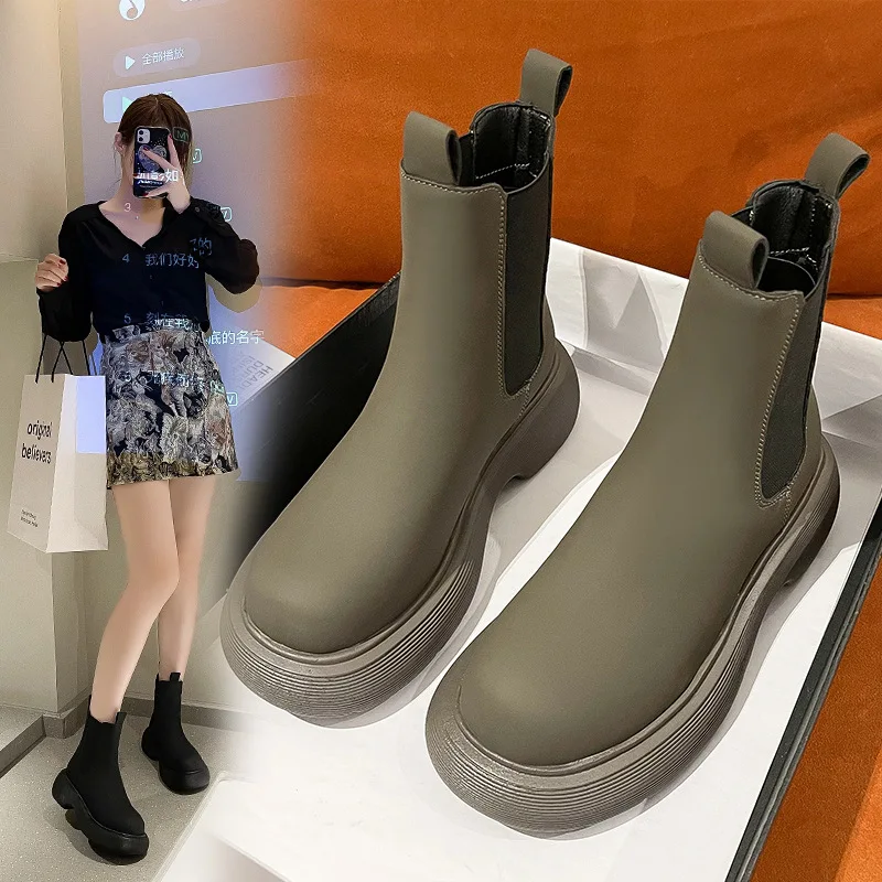 

Ladies Smoke Boots 2021 New European and American Ladies Short Boots Thick-soled Trifle Chelsea Martin Boots Platform Shoes