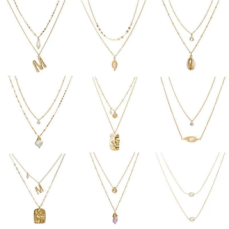 Двухслойная оболочка и жемчужное ожерелье с подвеской из натурального золота