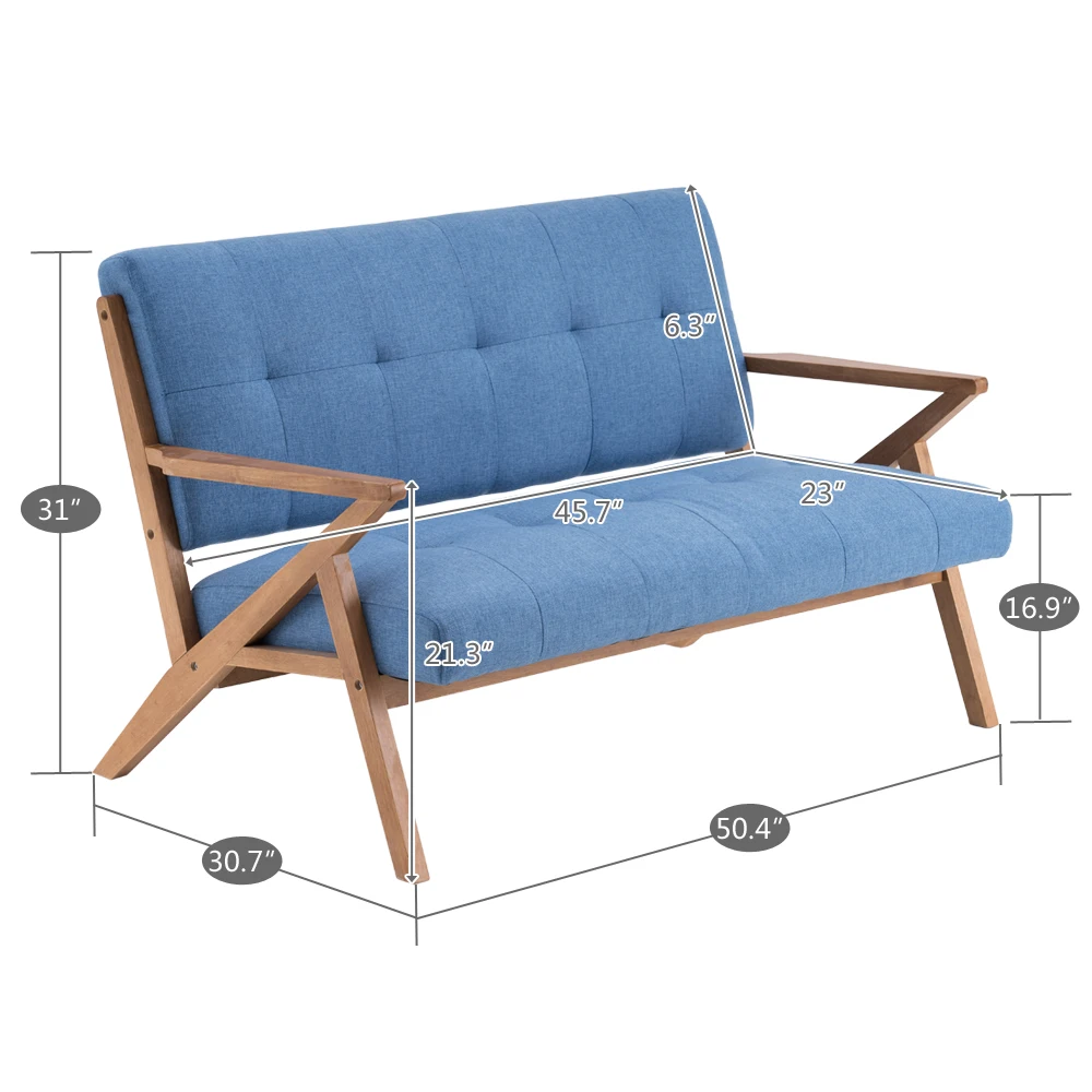 

Solid Wood K-type Retro Double Sofa Chair Light Blue Sofa Living Room Furniture (126 X 85 X 82.5cm)