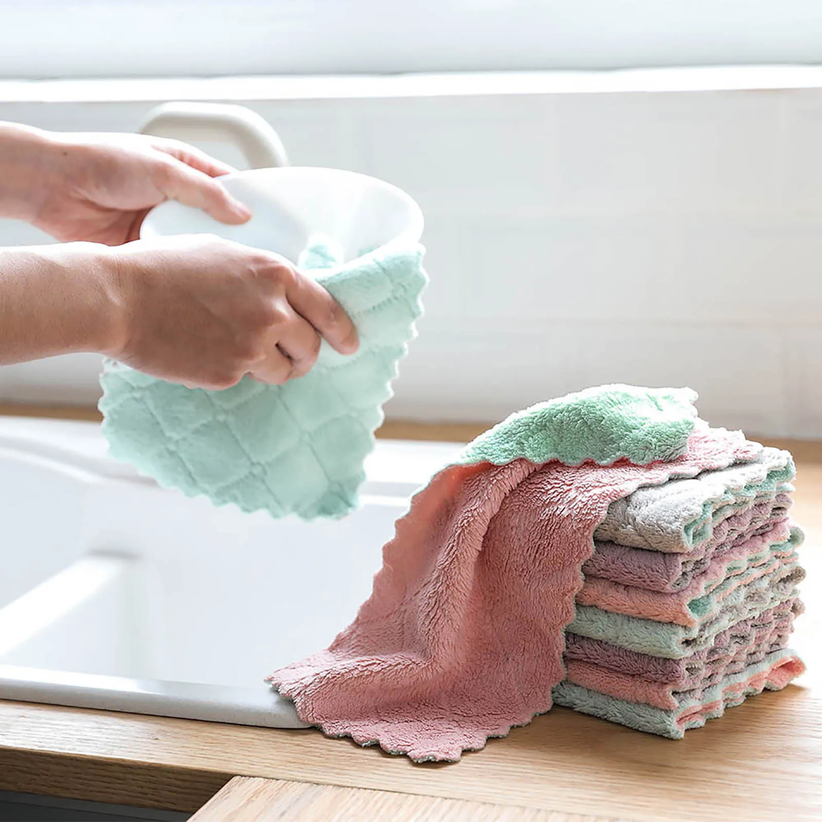 

1pcs Microfiber Cleaning Cloths Wiping Rags Double-layer Absorbent Dishcloth Soft Household Cleaning Cloths Towels