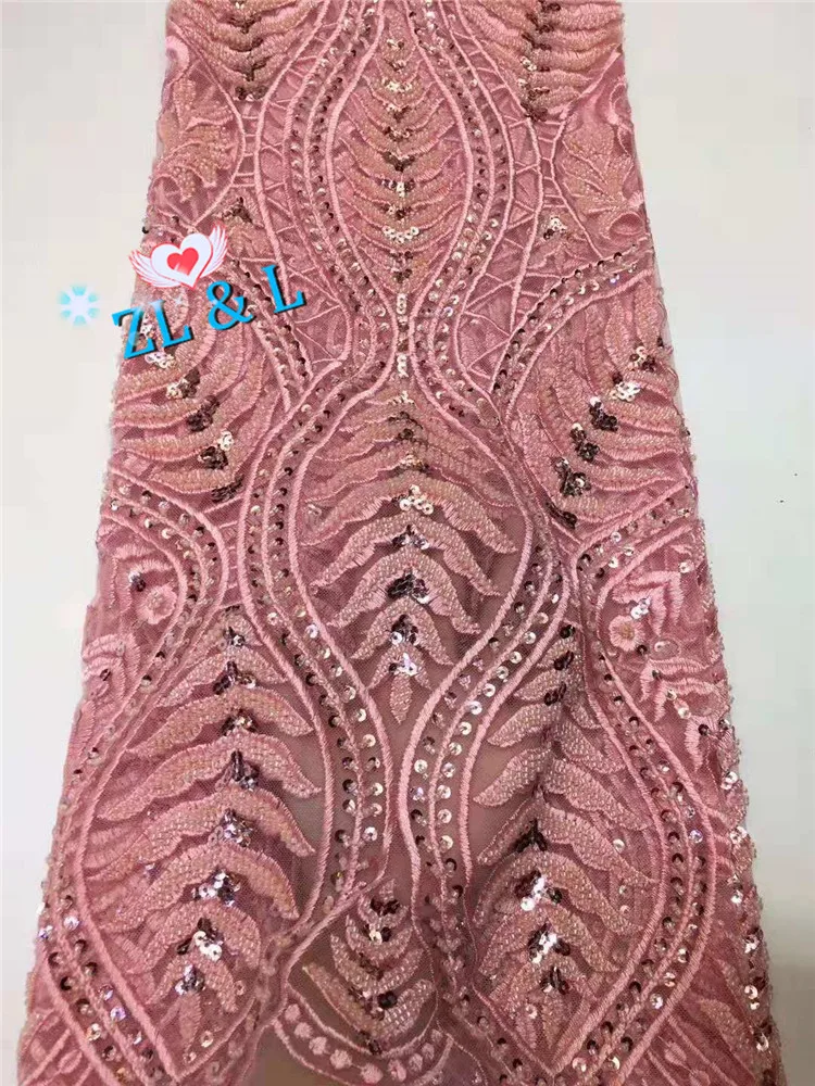 Высококачественная вышитая бисером кружевная ткань с большим цветочным