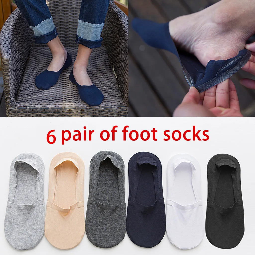 feitong 6 Pair Men Compression Harajuku Socks winter warm Man Antiskid Invisible Low Cut Anti-slip Toe Ankle Sock#y40 | Мужская одежда