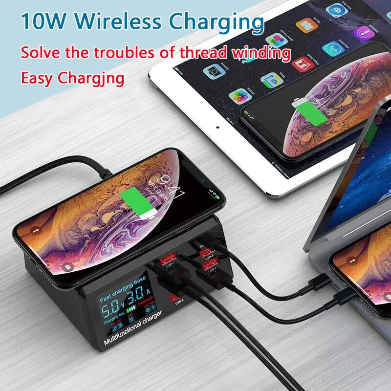 

USB Fast Wireless Charger 100W Multi For IPhone 11 Pro Max XS XR 8 Port LCD Quick Charge 3.0 PD Samsung S10 S9 S8