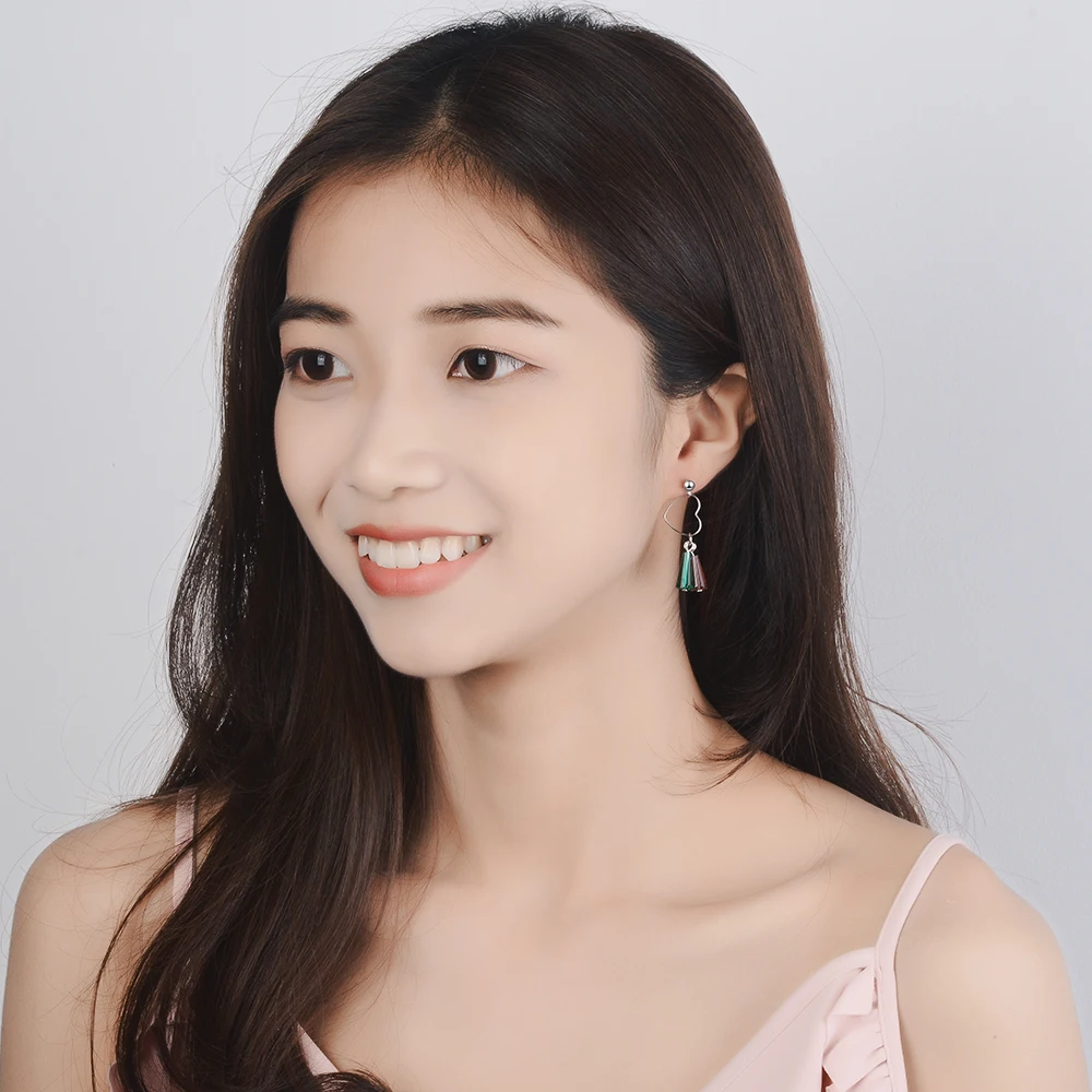 Женские серьги с разноцветными кристаллами и кисточками из стерлингового