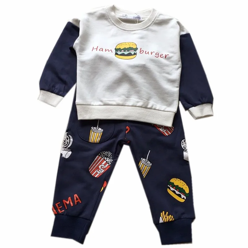 Tonytaobaby осенняя одежда новый стиль Детский темно-синий комплект гамбургера | Мать
