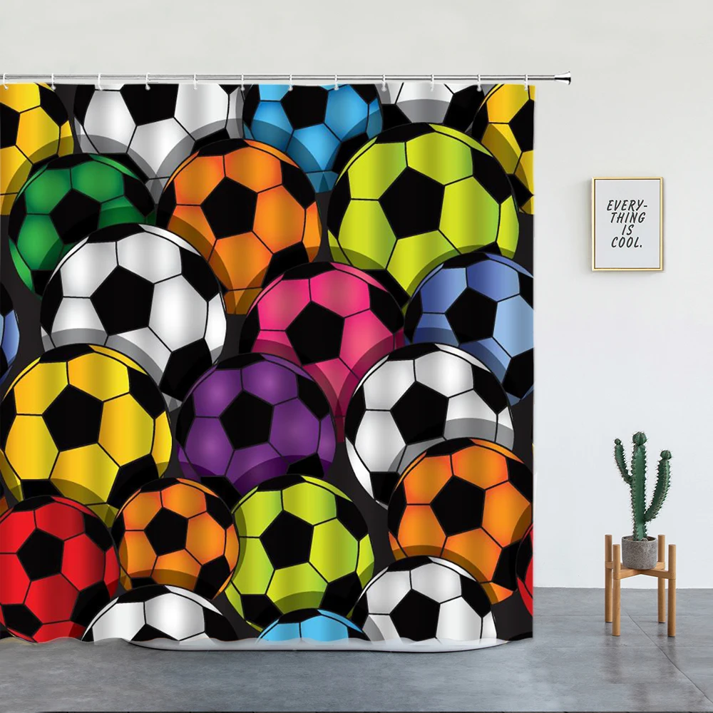 Шторы для душа с рисунком футбольного мяча тканевые моющиеся декоративные