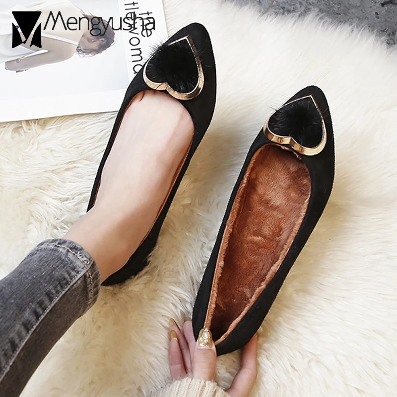 Пряжка в форме сердца туфли-мокасины Женская обувь из норкового меха гладкая