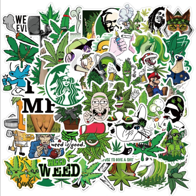 

10/30/50Pcs/Set smoking spoof leaf character For Snowboard Laptop Luggage Fridge Car- Styling Vinyl Decal Home Decor Stickers