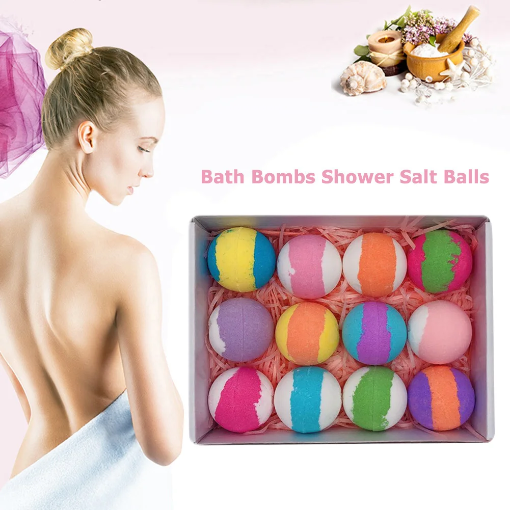 

12pcs Natural Organic Bubble Bath Bombs Ball Essential Oil Bath Salt Balls Body Relaxation Skin Whitening Shower Bombs