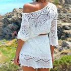 Летняя популярная Сексуальная кружевная Пляжная накидка кроше, женское белое прозрачное платье, купальник, накидка, мини-платье