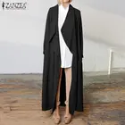 Женская длинная куртка ZANZEA, модная Осенняя однотонная длинная куртка, плотный Кардиган с длинным рукавом, верхняя одежда для женщин, 2020