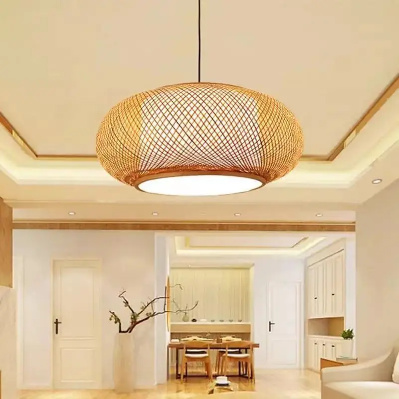 100% hand woven bamboo round chandelier, suitable for hotel garden, dining room, study, living room, lighting, manual round lamp