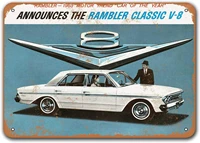 1963 rambler classic car tin signs vintage sisoso metal plaques poster pub man cave retro wall decor 12x8 inch
