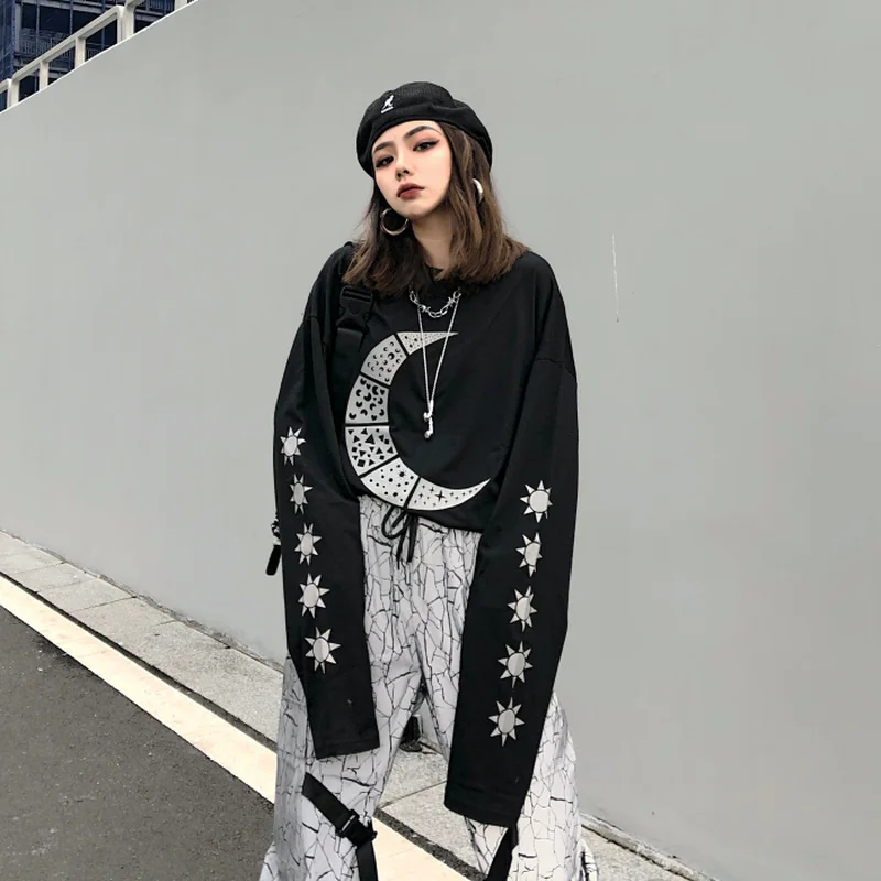 Женская футболка в стиле Харадзюку Свободный Топ с круглым вырезом и принтом