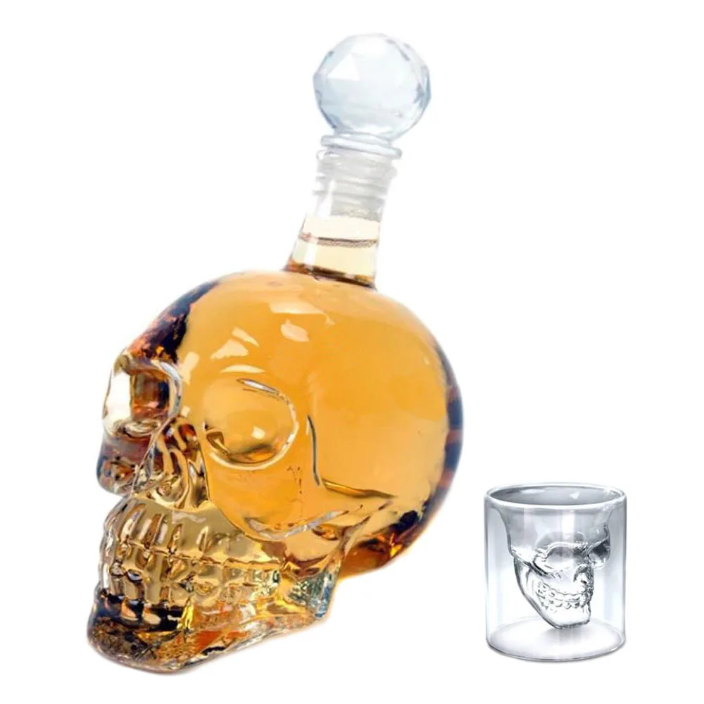

125/350/550/1000ML Skull Whiskey Glass Flagon Vodka Flask Borosilicate Glass Flask Wine Bottle With Stopper Skull Drinking