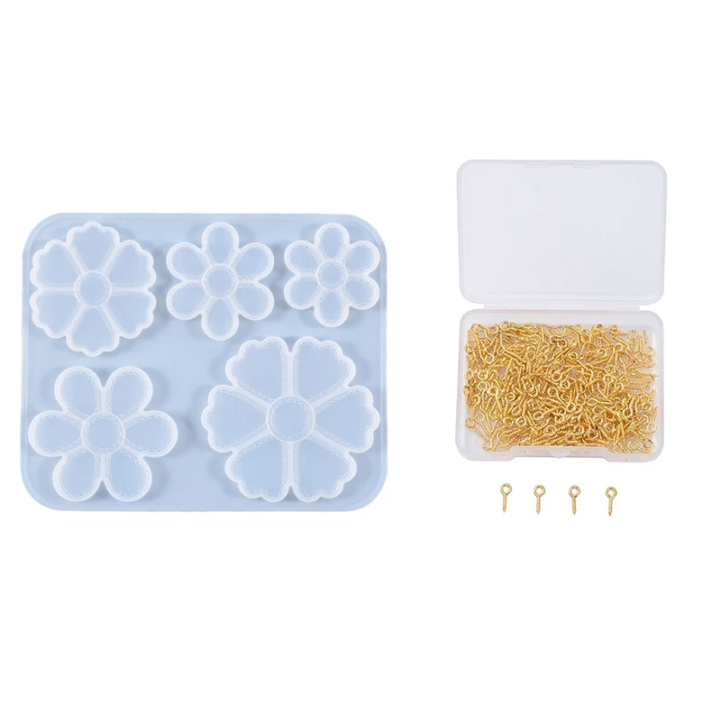 

DIY Handmade Sheep Eye Nails Screws Claw Nails Boxed Gold & Five Petals Hanging Pendant Jewelry Silicone Mold