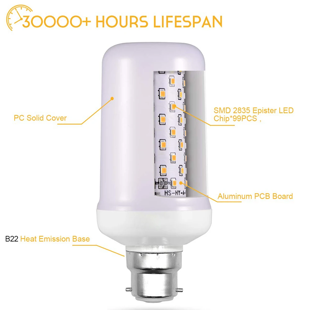 Светодиодная лампа B22 светодиодная с эффектом пламени 2 Вт 3 5 светодиодный