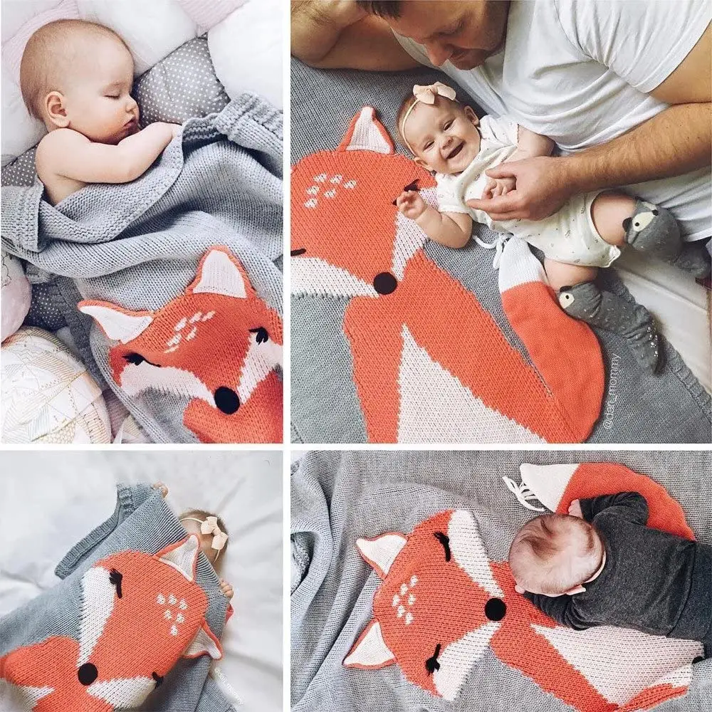 Новое Детское трикотажное одеяло с лисой животными для новорожденных детский