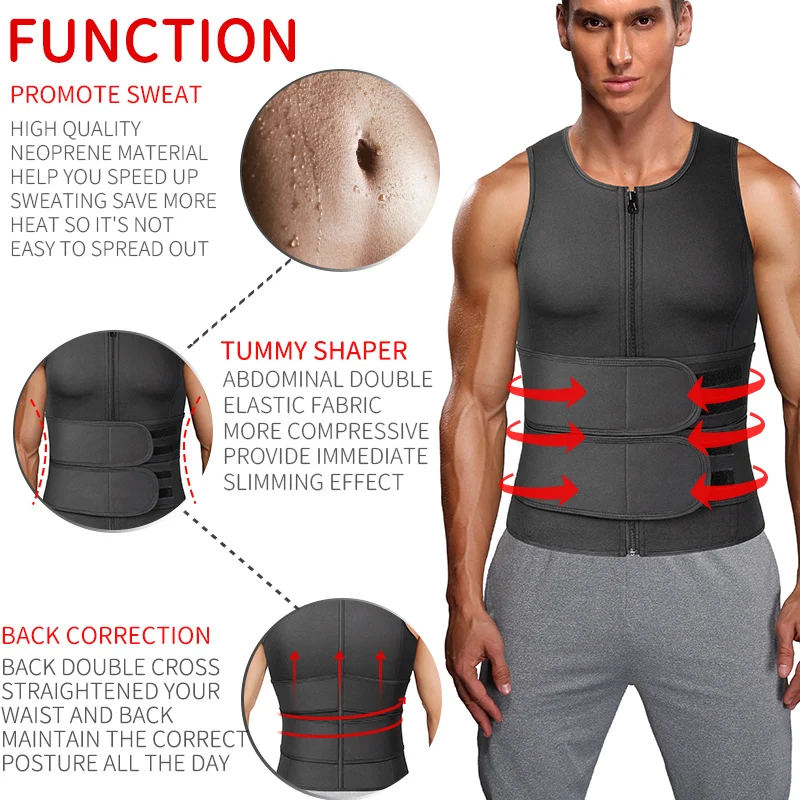 Men Waist Trainer Sauna Vest Abdomen Reducer Belly Slimming Body Shaper Fitness Corset Burn Fat Shapewear Shirt Trimmer Belt