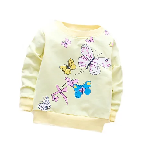 yellow butterfly Футболка для маленьких девочек хлопковые повседневные топы с длинными рукавами для маленьких девочек, рубашка для новорожденных весенне-осенняя футболка одежда для маленьких девочек на первый день рождения - Цвет: yellow butterfly