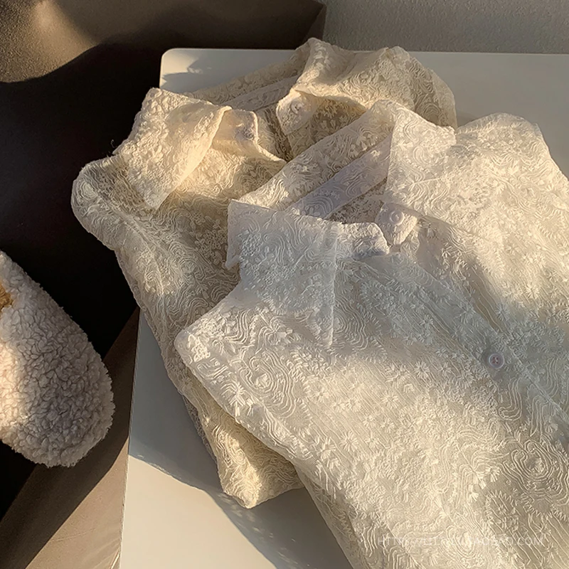 Блузка женская с цветочной вышивкой белая кружевная блузка длинным рукавом