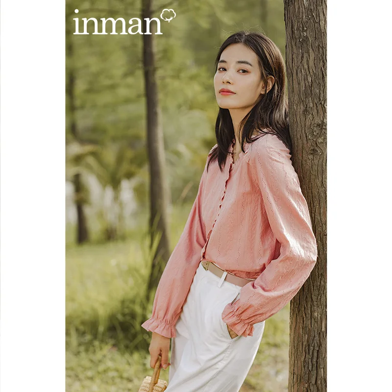 Рубашка INAMN Женская в Корейском стиле Элегантная блузка из хлопка с длинными
