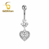 romantic heart crystal pendant body chain g23 titanium 14g jewelry womens summer belly button ring sexy navel piercing