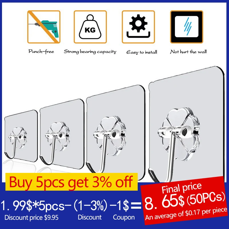 

Transparent Hooks For Bathroom Self Adhesive Door Wall Hook Hanger Suction For Kitchen Storage Garlands Towel Hanging Hooks