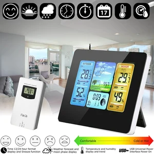 digital lcd hygrometer thermometer wireless sensor weather forecast indoor outdoor weather station clock led alarm clock free global shipping