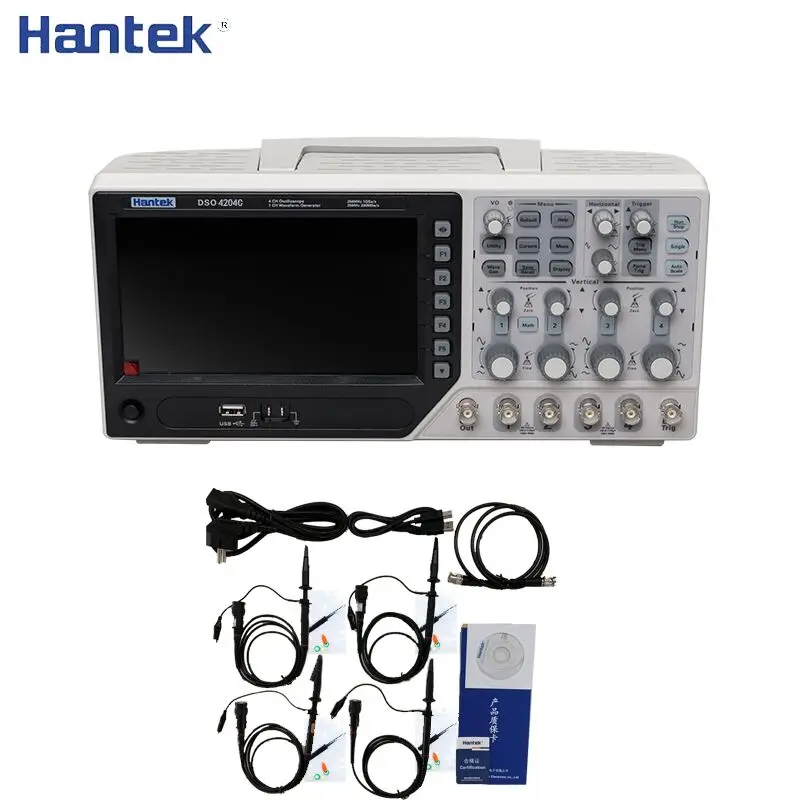 Цифровой осциллограф Hantek DSO4204C 200 МГц 4 канала портативный ПК USB ЖК-дисплей