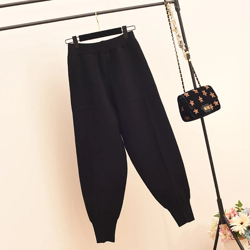 

HWLZLTZHT autumn chic Harem Pants Women Loose Trousers Comfortable thick warm all-match knitted granny pants