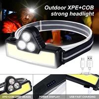 portable xpecob headlamp 3 modes usb charging headlight with power display for camping fishing hiking