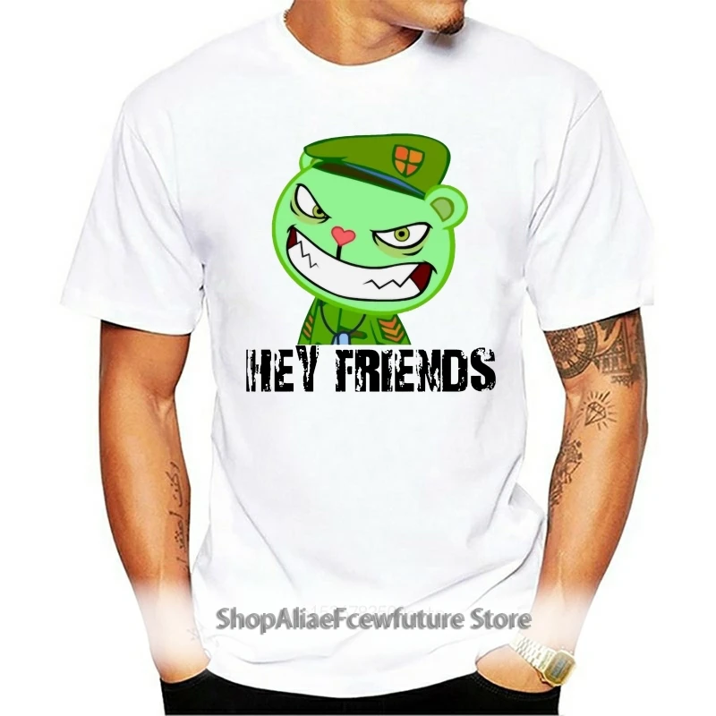 

Men T Shirt Summer Fashion Happy Tree Friends White O-neck Cool Personality Tee High Quality Print Short Sleeves Women