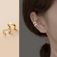 real 925 sterling silver simple polygonal ear cuffs golden asymmetric cartilage earrings hypoallergenic jewelry for women
