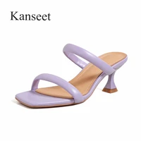 kanseet 2021 concise women shoes square toe high heel womens slippers outdoors summer female footwear purple white plus size 43