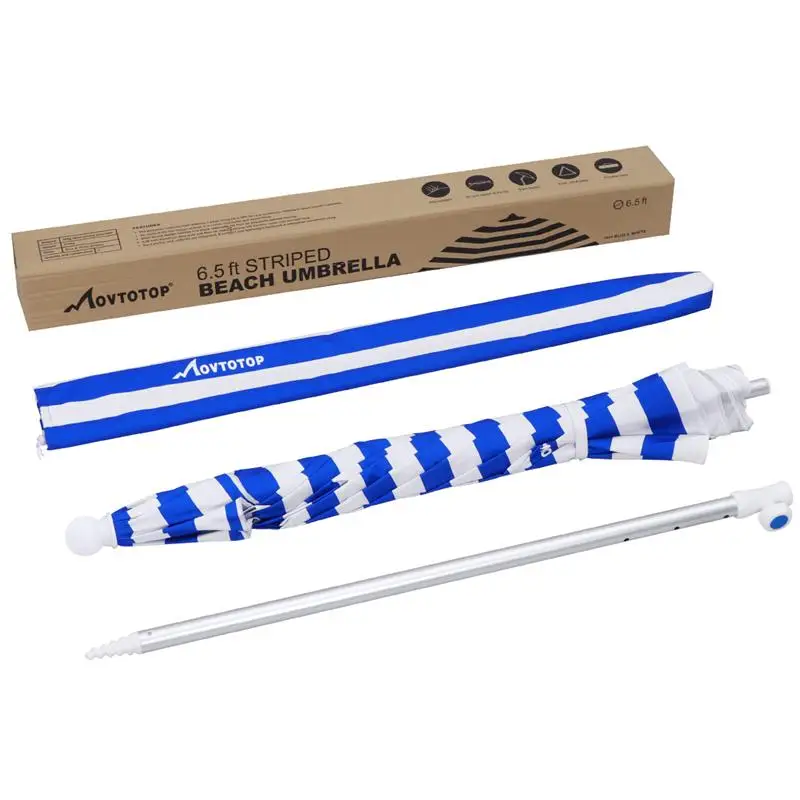 

1PC 6.5 Feet Striped Beach Umbrella UV Protection with Aluminum Pole Adjustable Sand Umbrella with Sand Anchor and Carry Bag