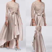 champagne high low mother of the bride dresses 34 long sleeve beaded lace satin formal evening party gowns wedding guest dress