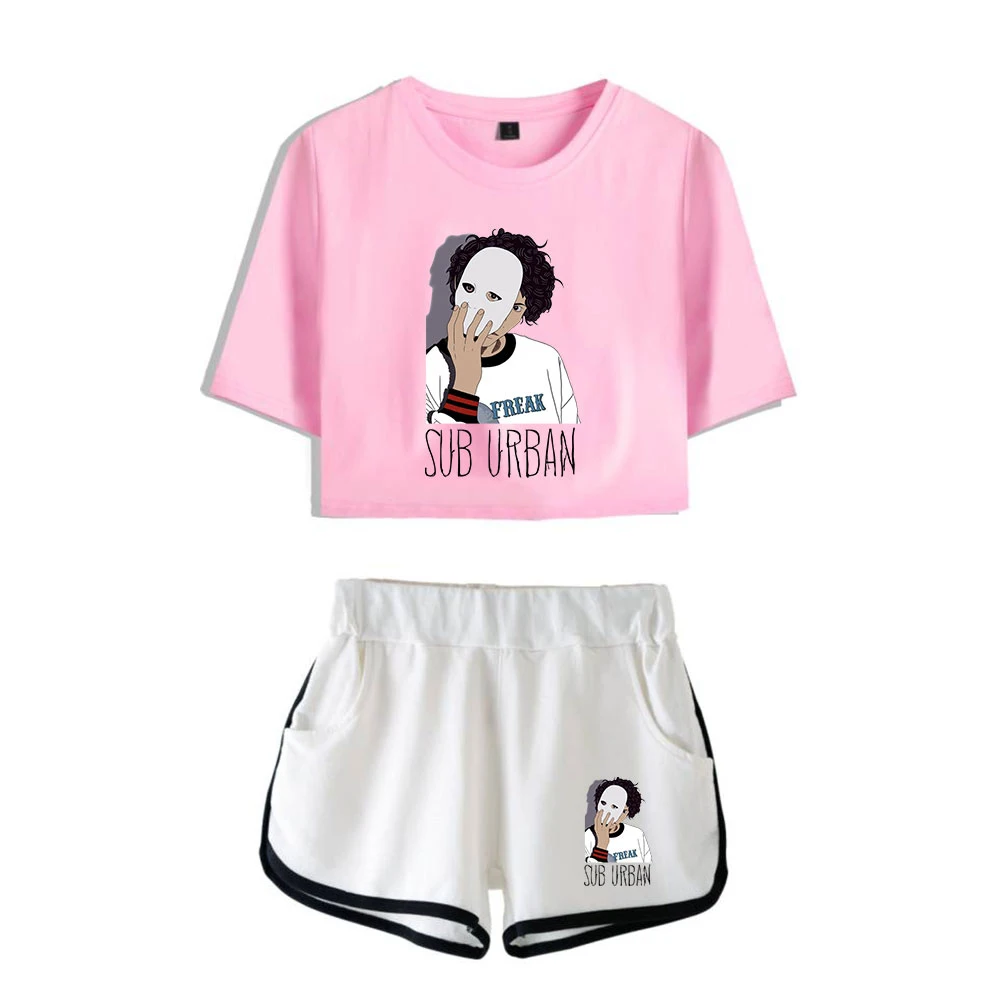 

WAWNI Sub Urban Hidalgo Navel T Shirt Casual Shorts Sexy Two Piece Suit Harajuku Cotton Plus Polyester Loose Suit Hot Suit