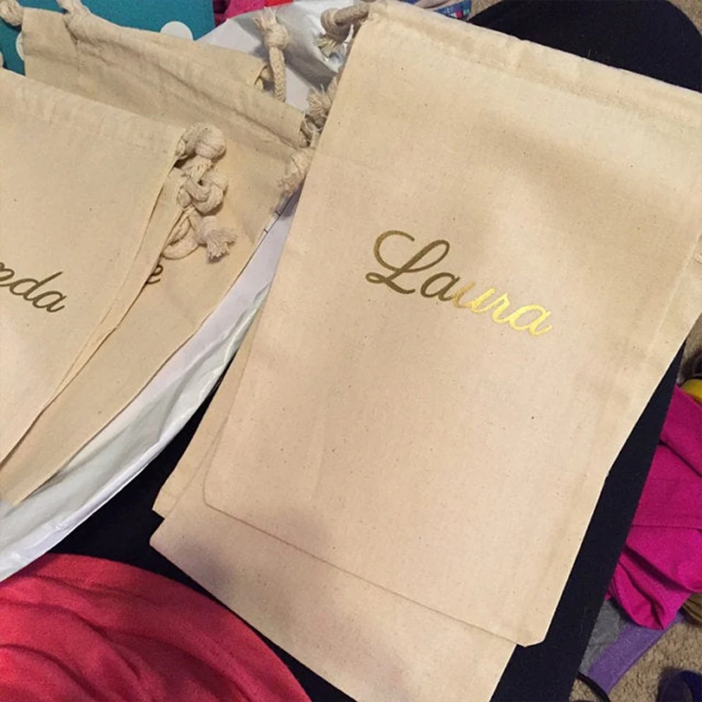 

50 Pcs/Personalized Gift Bag Foil Name Bridesmaid Gift Bag Bridesmaid Jewelry Custom Party favour bags Pooches Drawstring bag