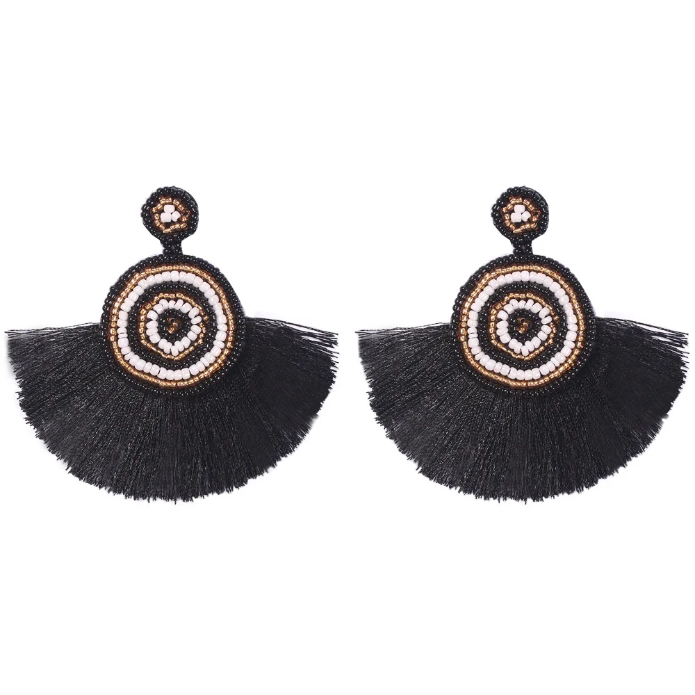 Богемные новые веерообразные серьги с кисточками модные геометрические ручной