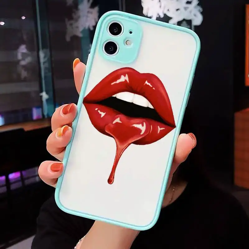 

Sexy lady make up Pink Red lips rolling Phone Cases matte transparent For iphone 7 8 11 12 plus mini x xs xr pro max cover