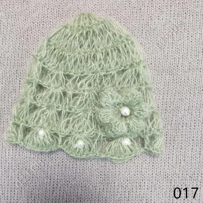 Gorro de Mohair de ganchillo para beb&eacute; y ni&ntilde;a, accesorios de fotograf&iacute;a para reci&eacute;n nacido con perla, accesorios de regalo para Baby Shower-4